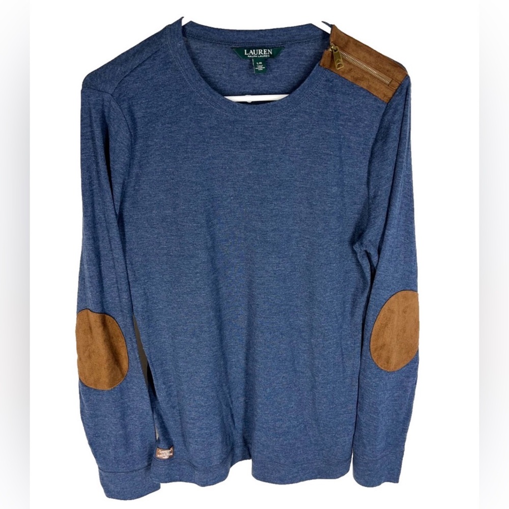 Ralph Lauren Blue Long Sleeve with Brown Velvet Elbow Accents